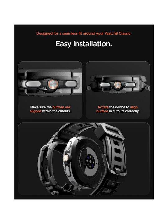Spigen Rugged Armor Pro Silikonhülle in Schwarz Farbe für Samsung Galaxy Watch 8 Classic 46 mm
