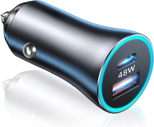 Techsuit Auto-Ladegerät 18W Schnellladung mit Anschlüssen: 1xUSB 1xType-C Gray Farbe