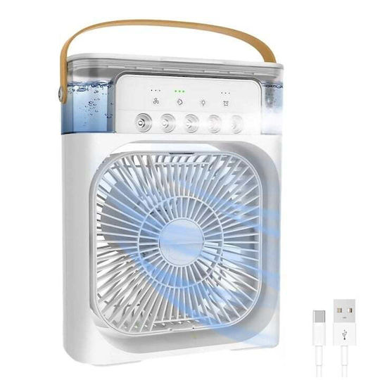 Ventilator 5 În 1 Purificare Aer Umidificare Odorizare Rezervor Apă 600 Ml Timer 3 Niveluri Viteză 3 Niveluri Pulverizare Conexiune USB Picioare Antiderapante 22,5 X 15 X 7 Cm Alb