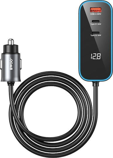 BWOO Încărcător Auto 30W Încărcare Rapidă cu Porturi: 1xUSB 1xType-C Negru Culoare