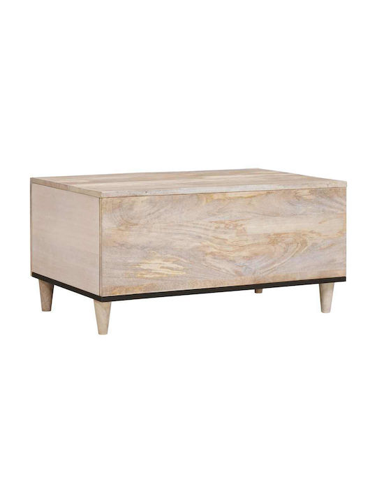 Rectangular Central Coffee Table Made of Solid Wood Beige M80xL50xH40cm