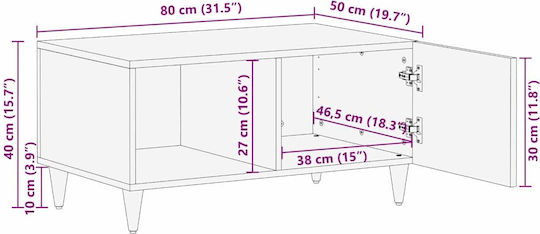 Rectangular Central Coffee Table Made of Solid Wood Beige W80xL50xH40cm