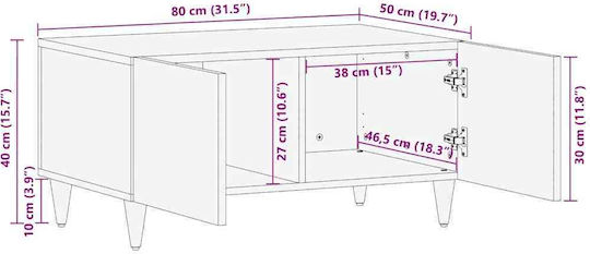Rectangular Central Coffee Table Made of Solid Wood Beige M80xL50xH40cm