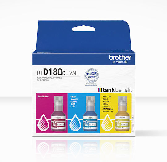 Brother BTD180CL Original Pack of 3 InkJet Printer Inks Yellow / Cyan / Magenta