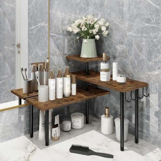 Corner Bathroom Shelf Wooden 66x17.5x38cm Brown