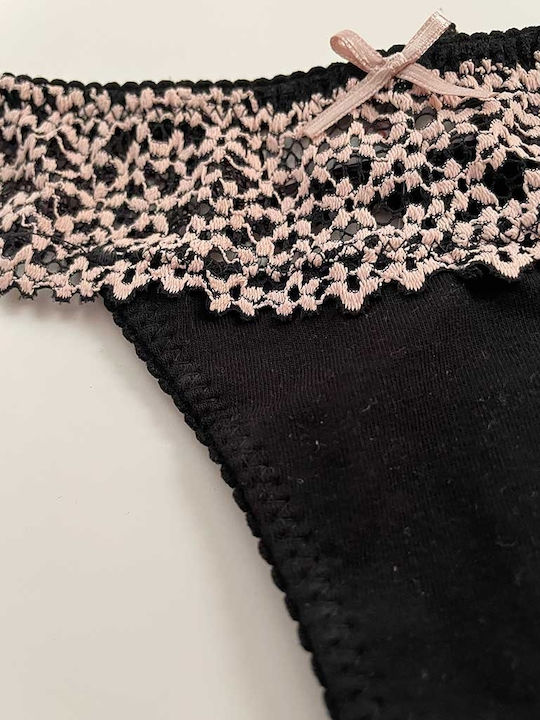 Women's String with Lace Black