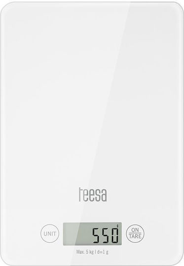 Ultra Slim Kitchen Scale White Glass Lcd Display 5g-5kg 1xcr2032 1g Precision