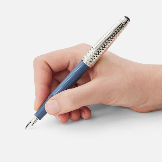MontBlanc Meisterstück Glacier Doué Πένα Γραφής Λευκή με Μπλε Μελάνι