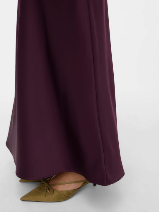 Satin High-waisted Midi Skirt Burgundy
