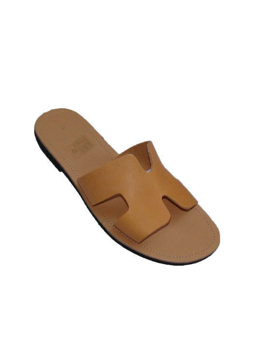 Leather Women's Flat Sandals in Tabac Brown Color