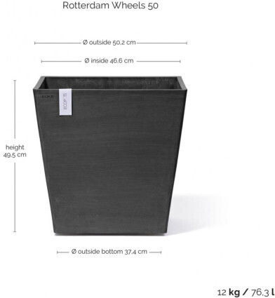 Ecopots Rotterdam Саксия Пластмаса Черно 50x50x48см.