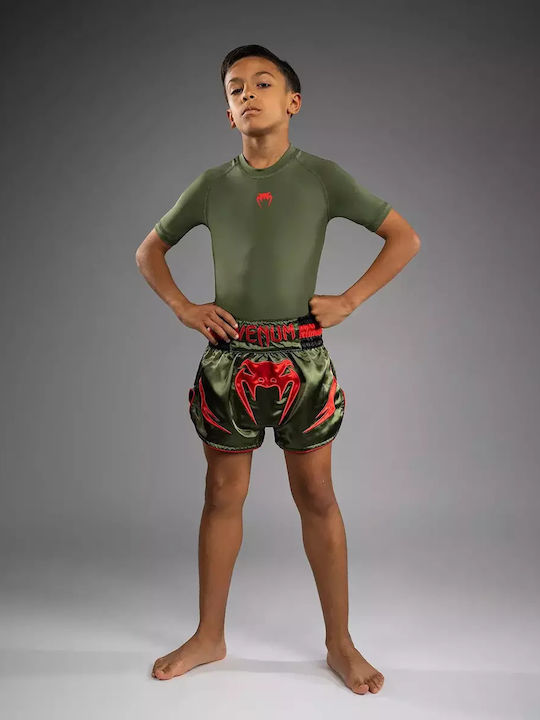 Kids Venum Inferno Muay Thai Boxing Shorts Army Green Orange