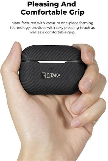 Pitaka Aramid Fiber Magnetic Case 1500d Plain Apple AirPods Pro 2 Black Gray Grained Apm2401