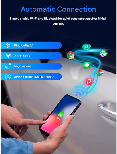 Încărcător Auto 3 În 1 Apple Carplay Android Auto Adaptor Auto 48W Încărcare Rapidă USB-C PD USB-A QC Compatibil cu iPhone iOS 10+ Android 11+ Mașini După 2015 Negru