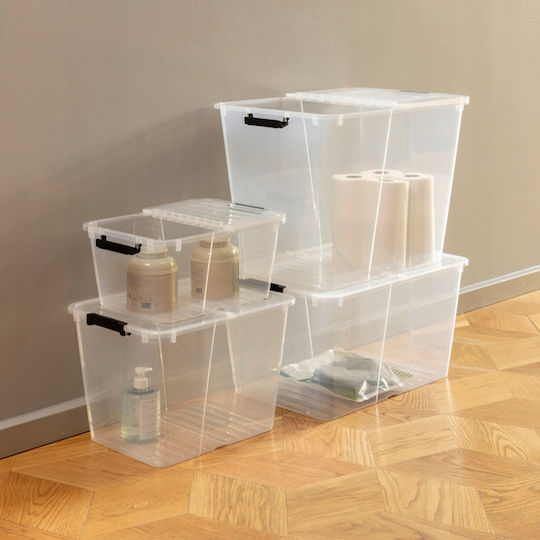 Storage Basket Plastic with Lid Transparent 15lt 1pcs