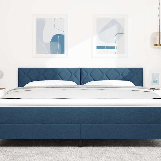 vidaXL LED Табла за Легло Текстилна Синя 180x88cm