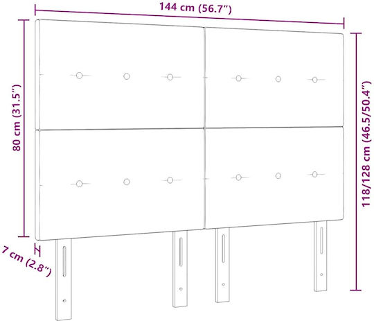 vidaXL LED Табла за легло, Текстил, Сива, 72x128 см