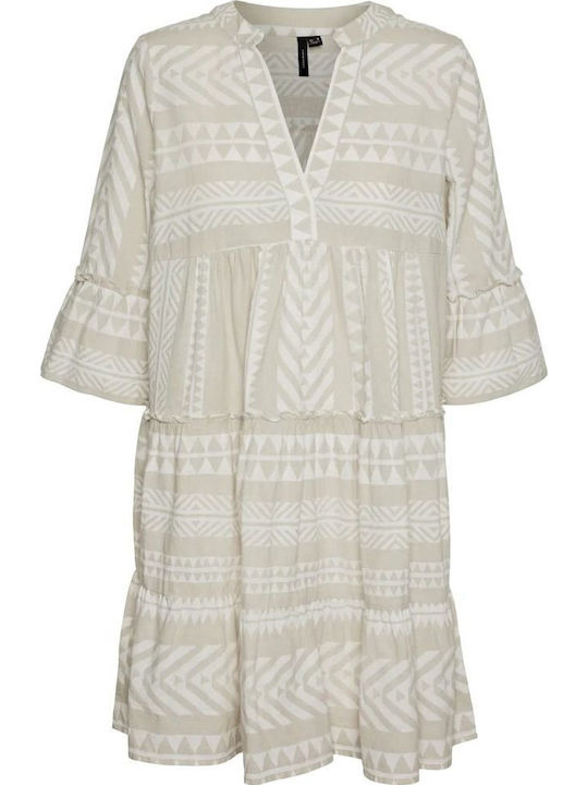 Καλοκαιρινό Mini Φόρεμα με Βολάν Beige Ecru