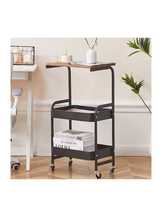 Masă Laterală Rectangulară din Lemn Masiv cu Roți Negru M43xL30xÎ79cm