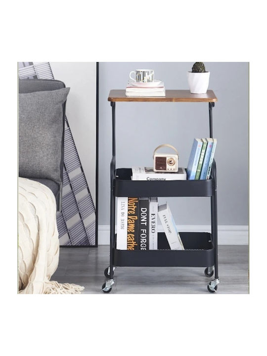 Masă Laterală Rectangulară din Lemn Masiv cu Roți Negru M43xL30xÎ79cm