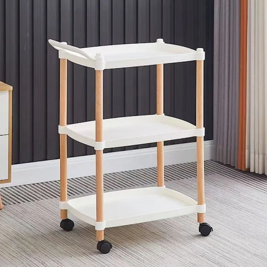 Rectangular Side Table Made of Solid Wood with Wheels White W45xL32xH71cm