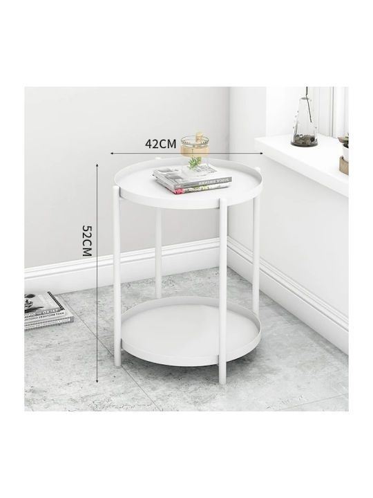 Masă Laterală Rotundă Din Lemn Masiv Alb L42xP42xÎ52cm