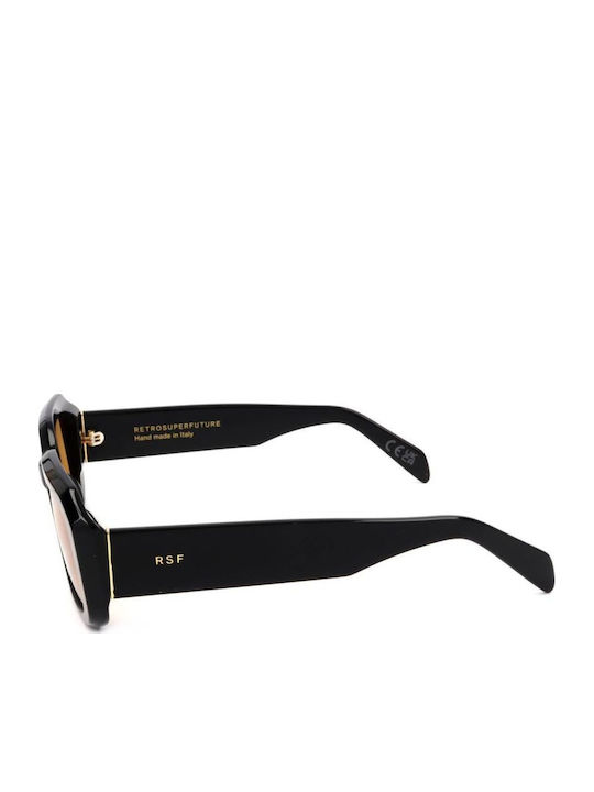 Retrosuperfuture Women's Sunglasses with Black Horn-Rimmed Frame and Brown Lenses