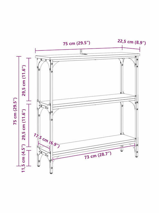 Console Table of Solid Wood & Metal Coffee L75xW22.5xH75cm
