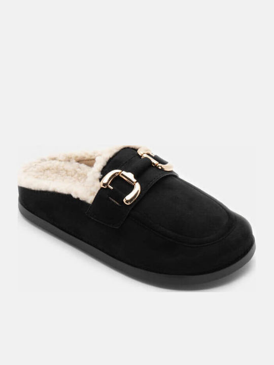 Winter Women's Slippers with Fur Black
