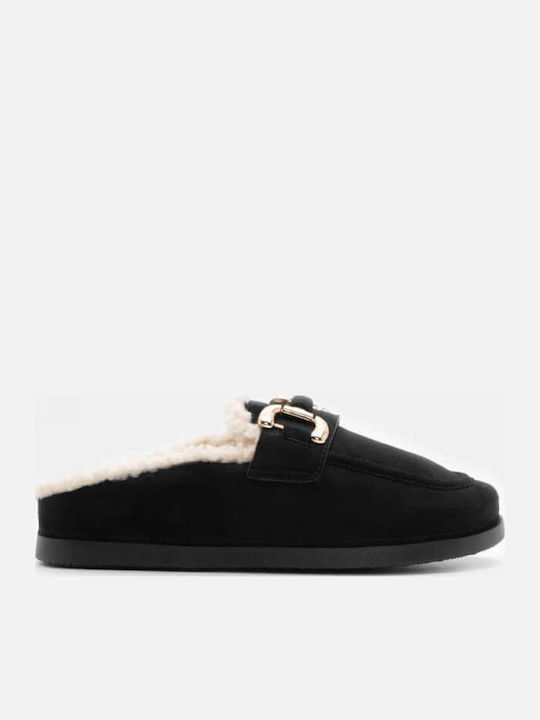 Winter Women's Slippers with Fur Black