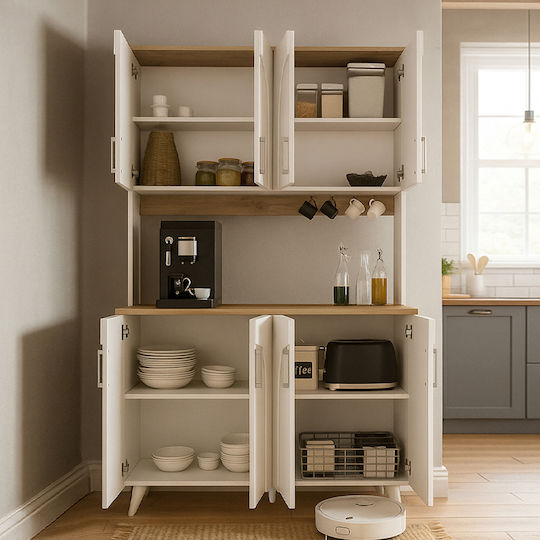 Kalira 4 Επιδαπέδιο Ντουλάπι Λευκό, Rota Oak 120x40x196εκ. Kalira 4 Επιδαπέδιο Ντουλάπι Λευκό, Rota Oak 120x40x196εκ.