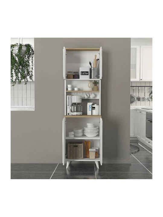 Potter 2 Επιδαπέδιο Ντουλάπι Λευκό, Rota Oak 60x40x196.1εκ.