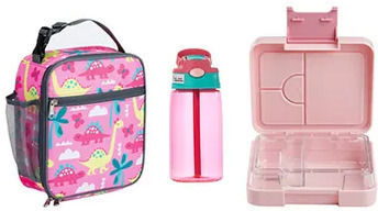 Lunchbox Πλαστικό Παιδικό Σετ Φαγητού Δεινόσαυροι Ισοθερμικό Ροζ
