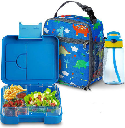 Lunchbox Plastic Kids' Lunch Set Dinosaurs Insulated Blue