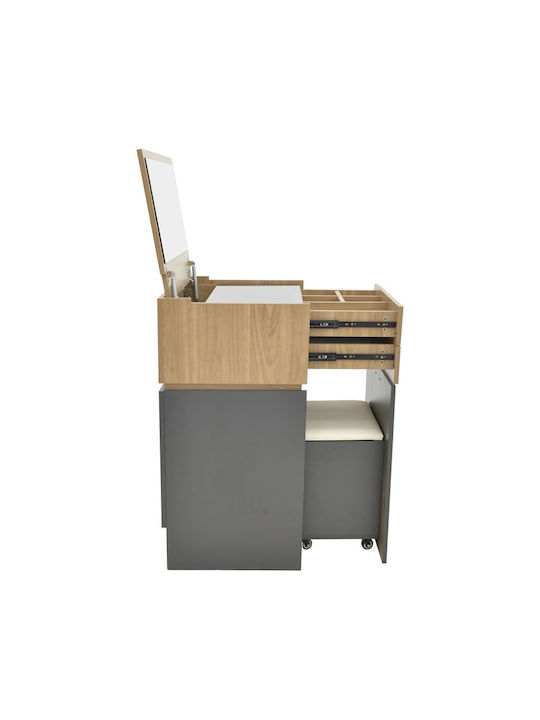 Schminktisch Sonlen Hölzern Anthracite-light Walnut mit Spiegel 60x45x122cm