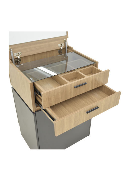 Schminktisch Sonlen Hölzern Anthracite-light Walnut mit Spiegel 60x45x122cm