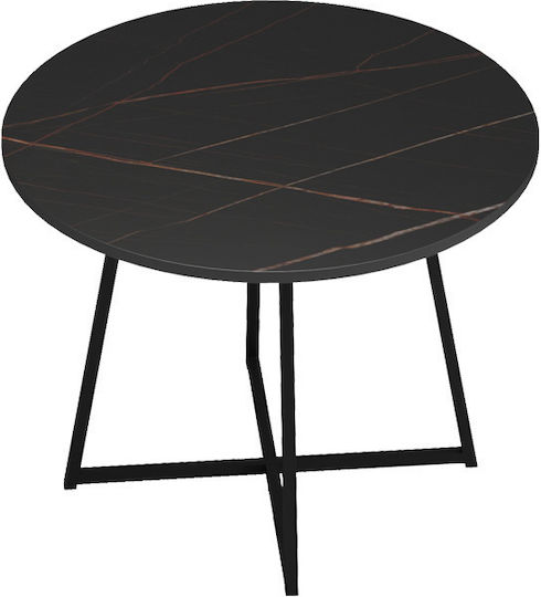 Sarah Rundischer Küchentisch mit Marmoroberfläche Schwarz Marmor - Schwarze Metallbeine 100x100x76cm