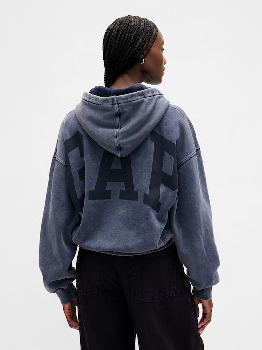 Cropped Women's Sweatshirt Hooded Navy Blue