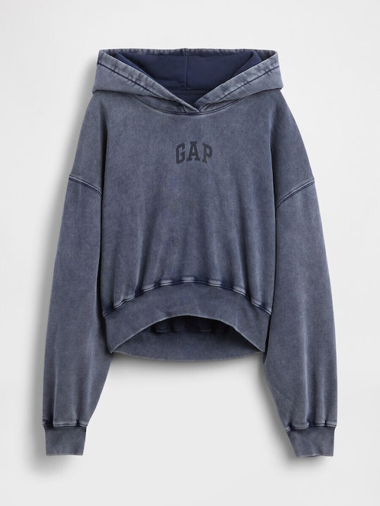 Cropped Women's Sweatshirt Hooded Navy Blue