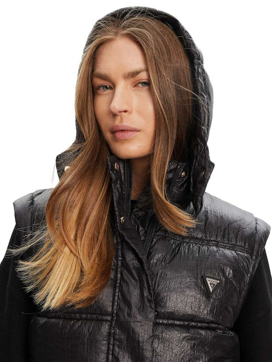 Crop Γυναικείο Αμάνικο Puffer Μπουφάν για Χειμώνα Black