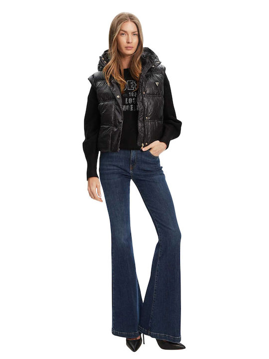 Crop Γυναικείο Αμάνικο Puffer Μπουφάν για Χειμώνα Black