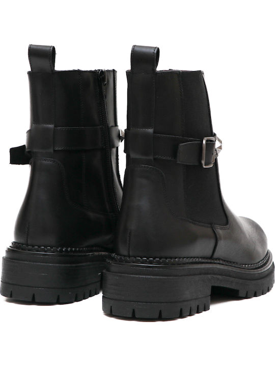 Leder Stiefeletten Damen Schwarz