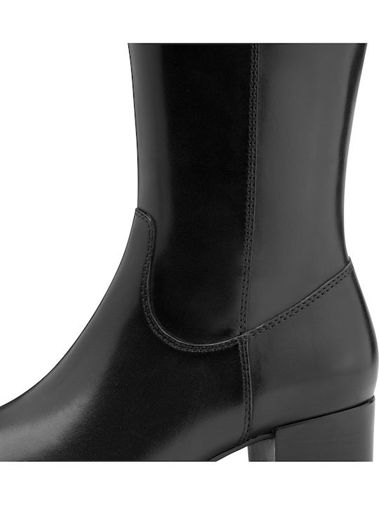Leather Medium Heel Women's Boots Black