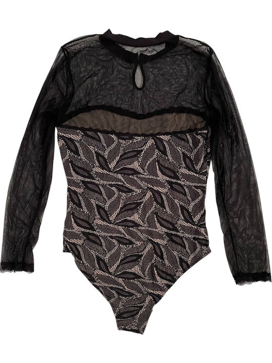 Leilieve Black Bodysuit Two-Tone Tulle Fabric Magnifique M2806