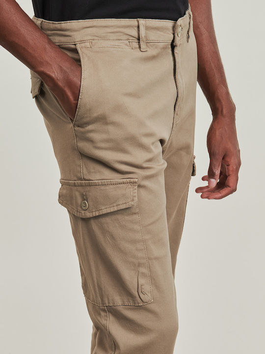 Men's Cargo Trousers Elastic Tapered Beige
