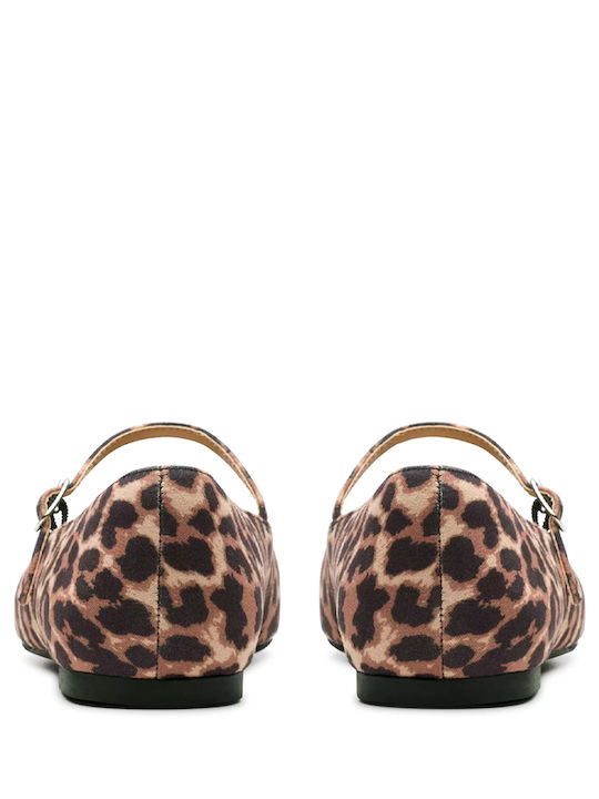Emelina Gem Leopard Print Γυναικείες Μπαλαρίνες σε Καφέ Χρώμα