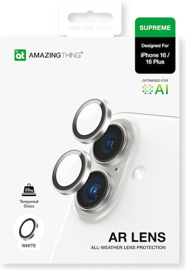 Amazingthing Ar Aluminum 2 Lens Glass Camera Lens Frame for iPhone 16 / 16 Plus White