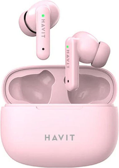 Havit TW967 Pro In-ear Bluetooth Handsfree Ακουστικά με Θήκη Φόρτισης Ροζ