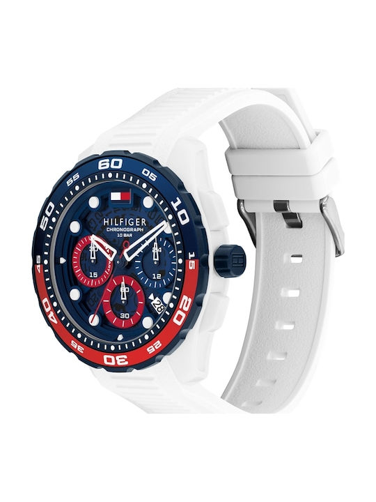 Tommy Hilfiger Thregatta Men's Watch 44mm Chronograph Battery with White Metal Bracelet