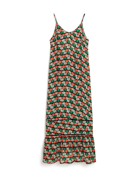 Summer Maxi Evening Slip Dress with Ruffles Orange